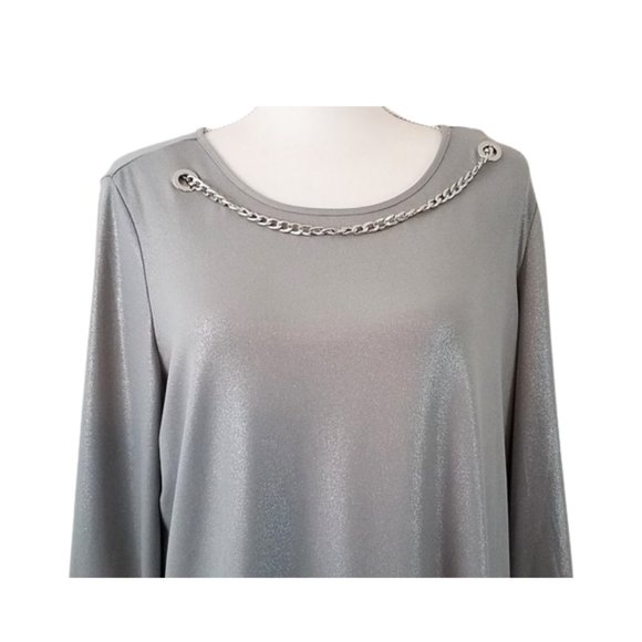 SLIM FACTOR By Investments Silver Shimmer Blouse - Women's M - Picture 5 of 8
